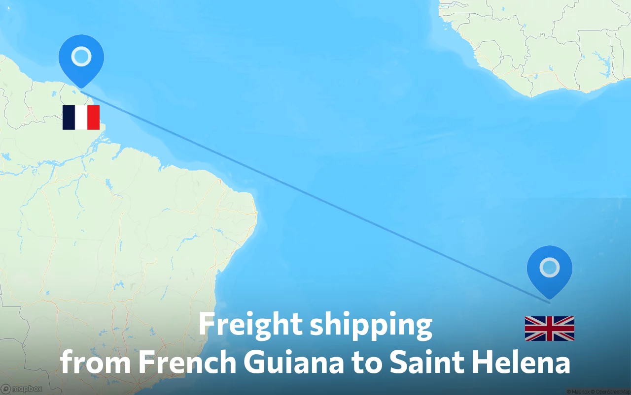 Shipping route from French Guiana to Saint Helena