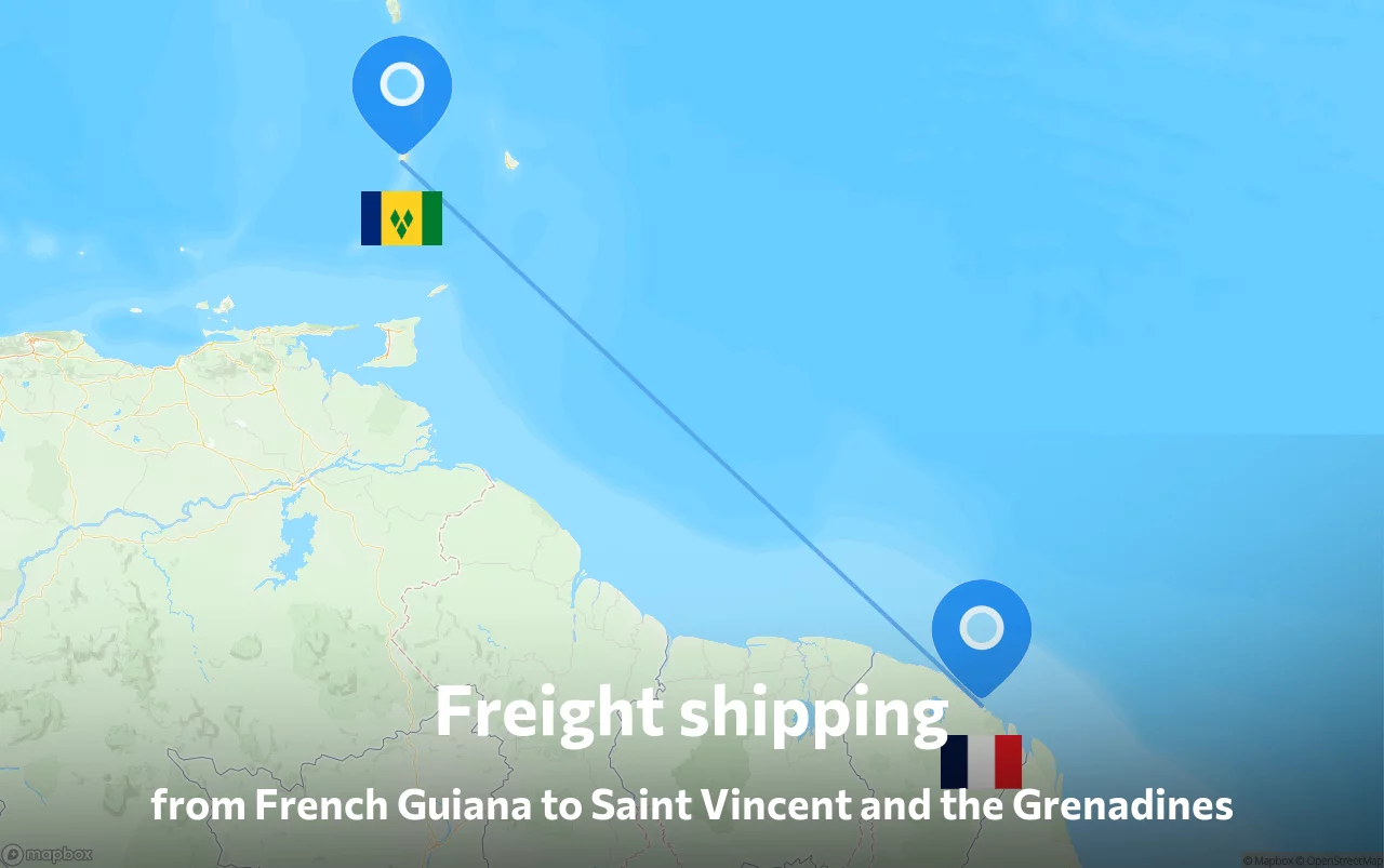 Shipping route from French Guiana to Saint Vincent and the Grenadines