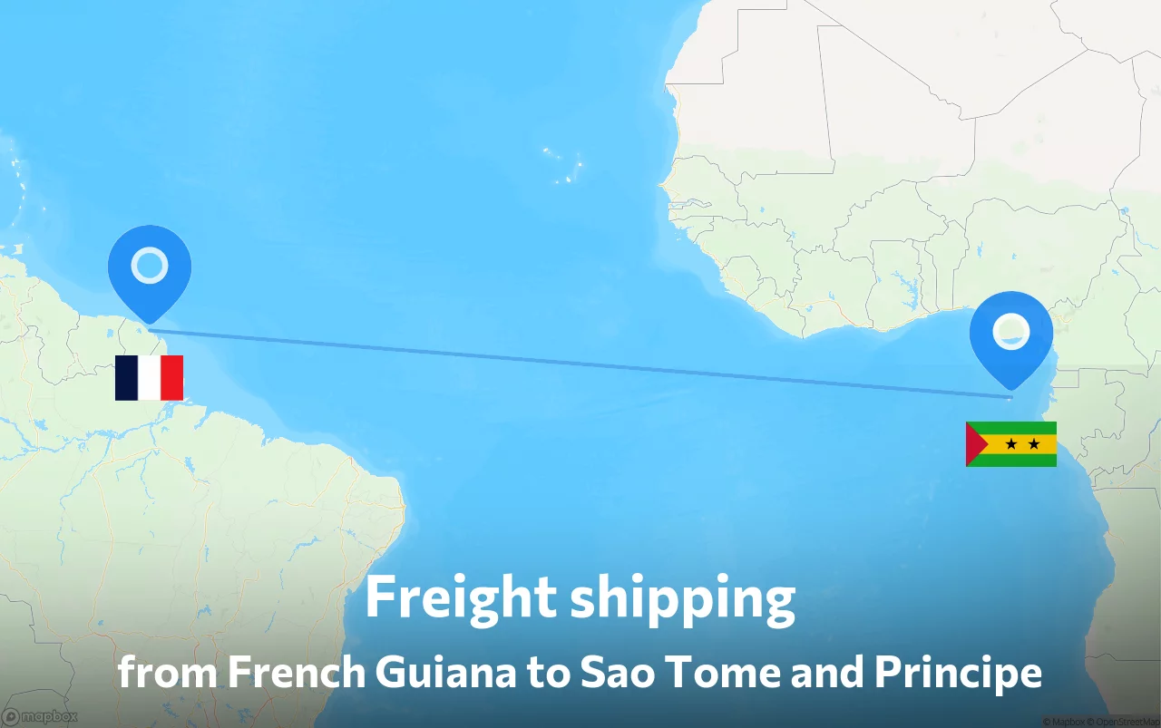 Shipping route from French Guiana to Sao Tome and Principe