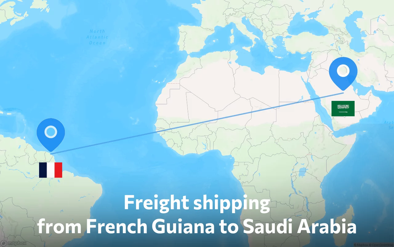 Shipping route from French Guiana to Saudi Arabia