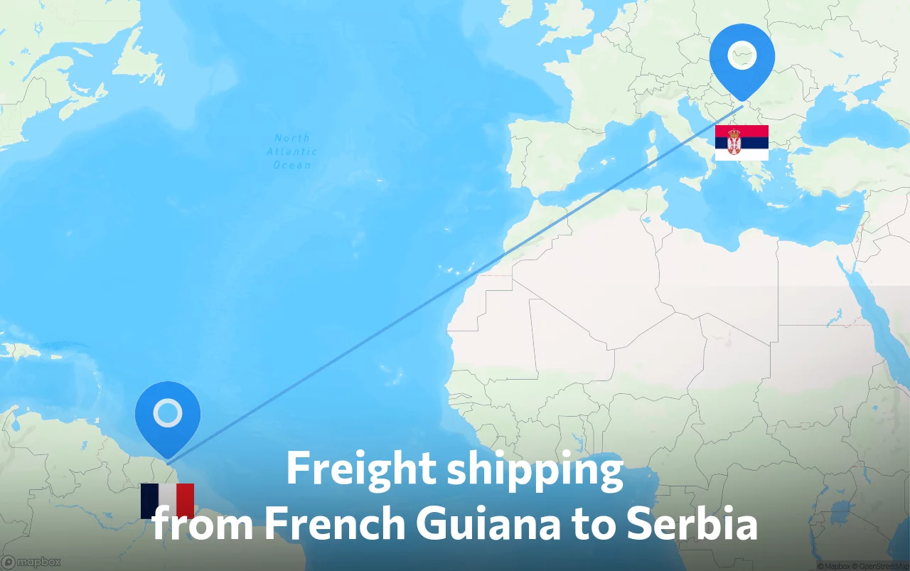 Shipping route from French Guiana to Serbia