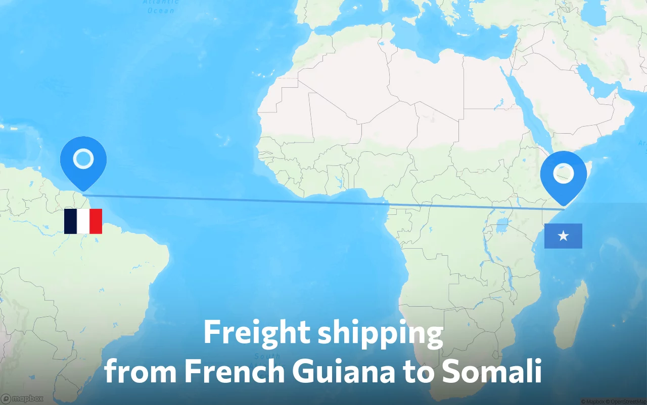 Shipping route from French Guiana to Somali