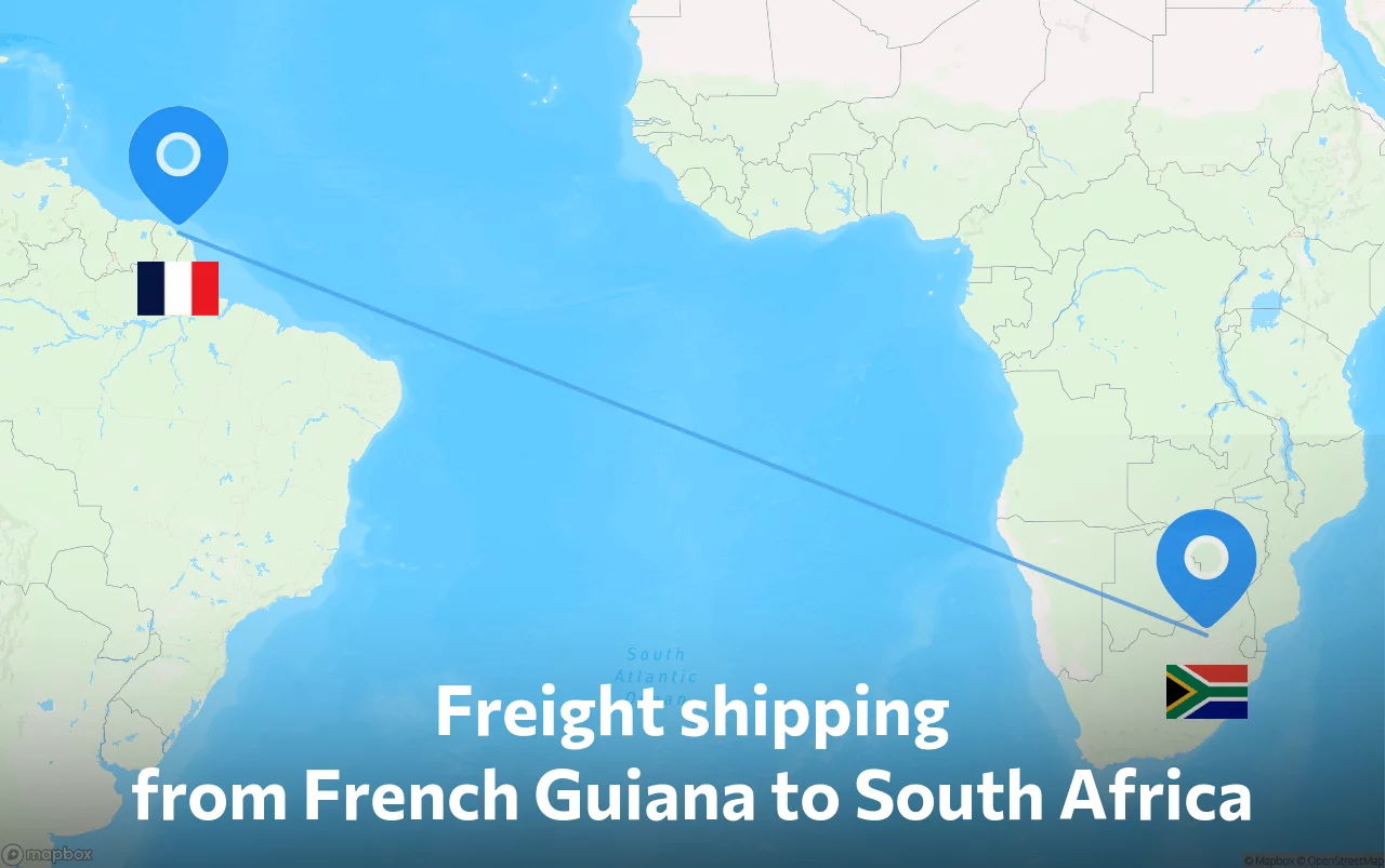 Shipping route from French Guiana to South Africa