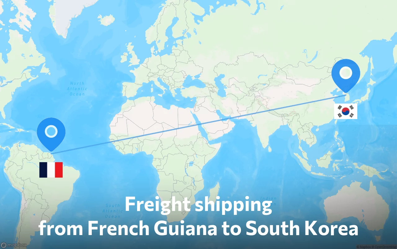 Shipping route from French Guiana to South Korea