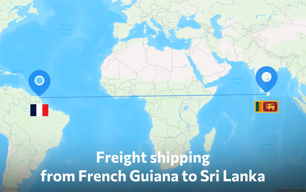Shipping route from French Guiana to Sri Lanka