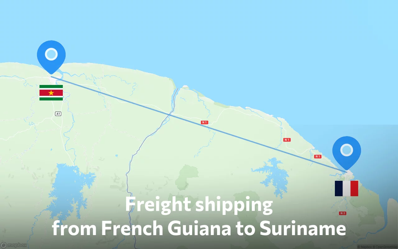 Shipping route from French Guiana to Suriname