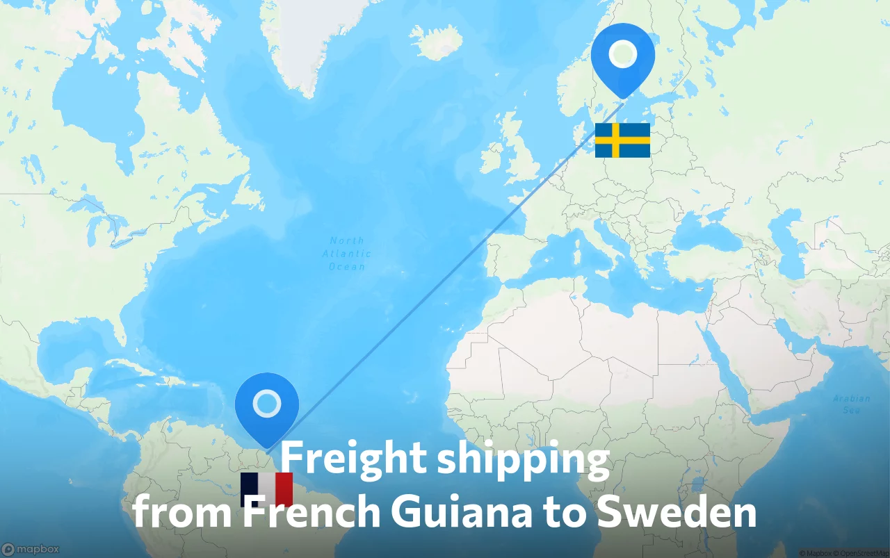 Shipping route from French Guiana to Sweden
