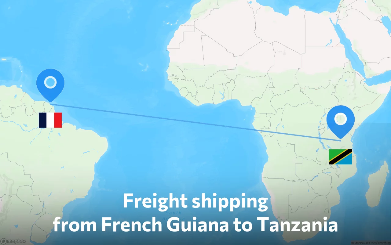Shipping route from French Guiana to Tanzania
