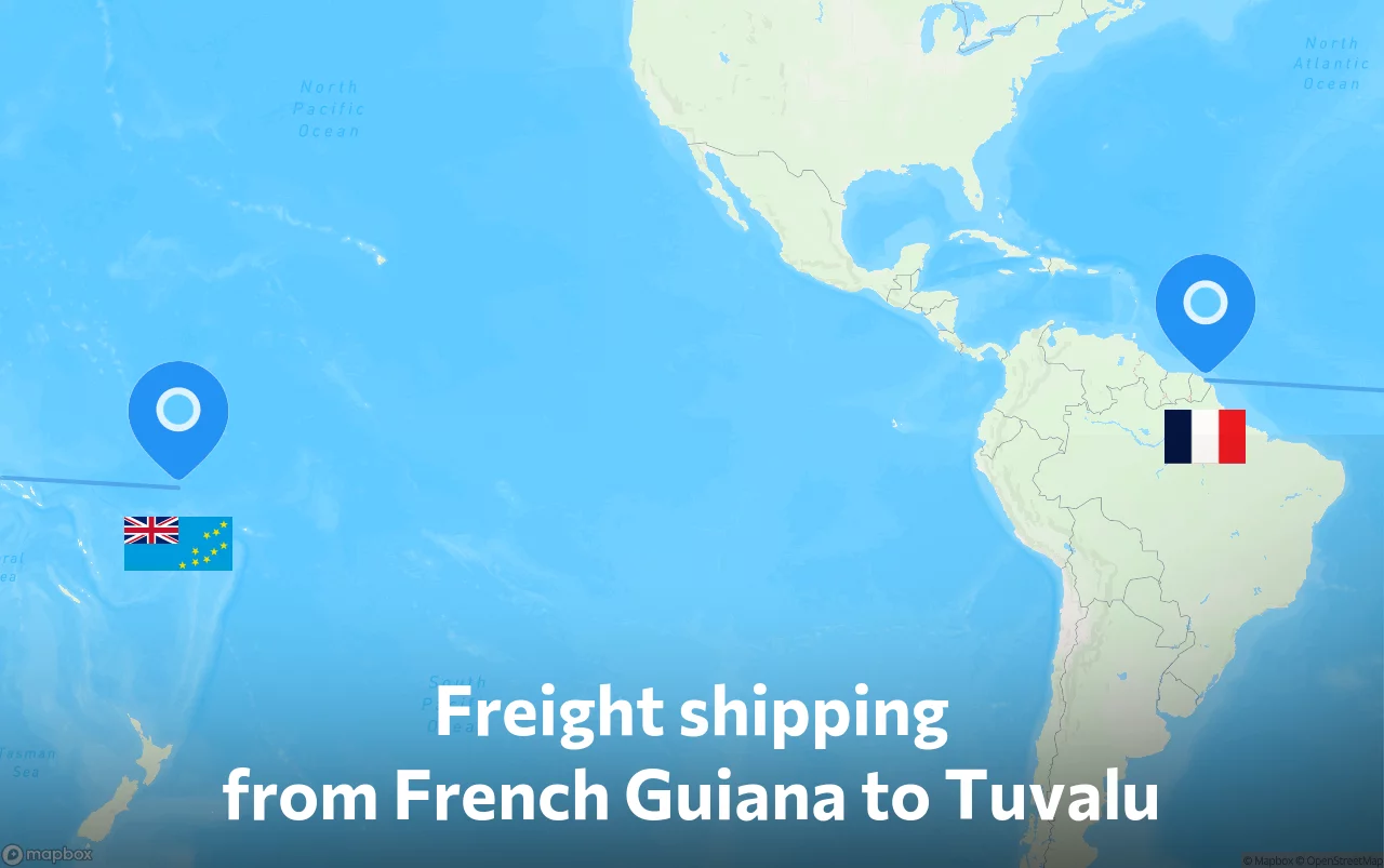 Shipping route from French Guiana to Tuvalu
