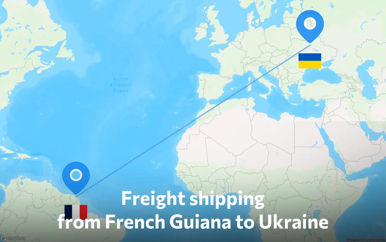 Shipping route from French Guiana to Ukraine