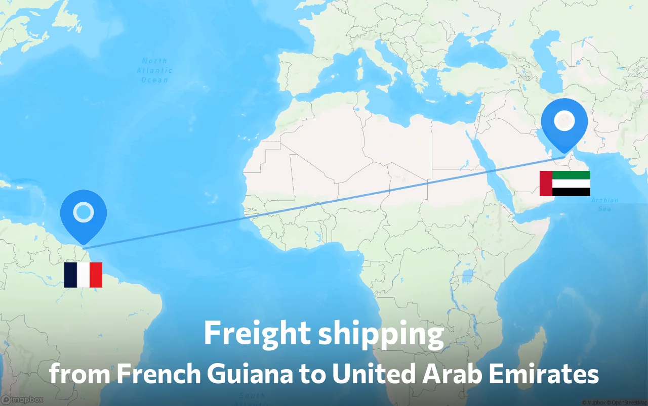 Shipping route from French Guiana to United Arab Emirates