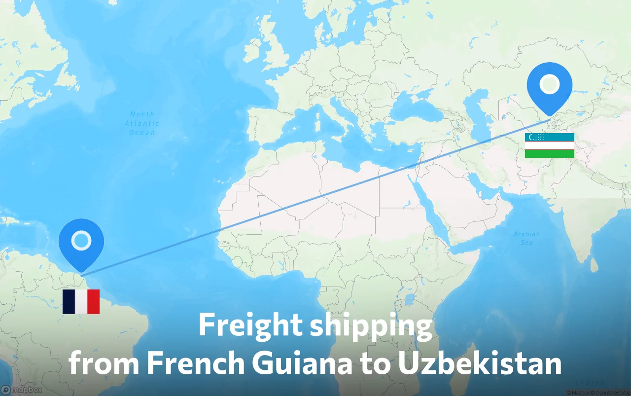 Shipping route from French Guiana to Uzbekistan