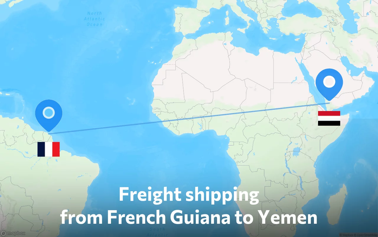 Shipping route from French Guiana to Yemen