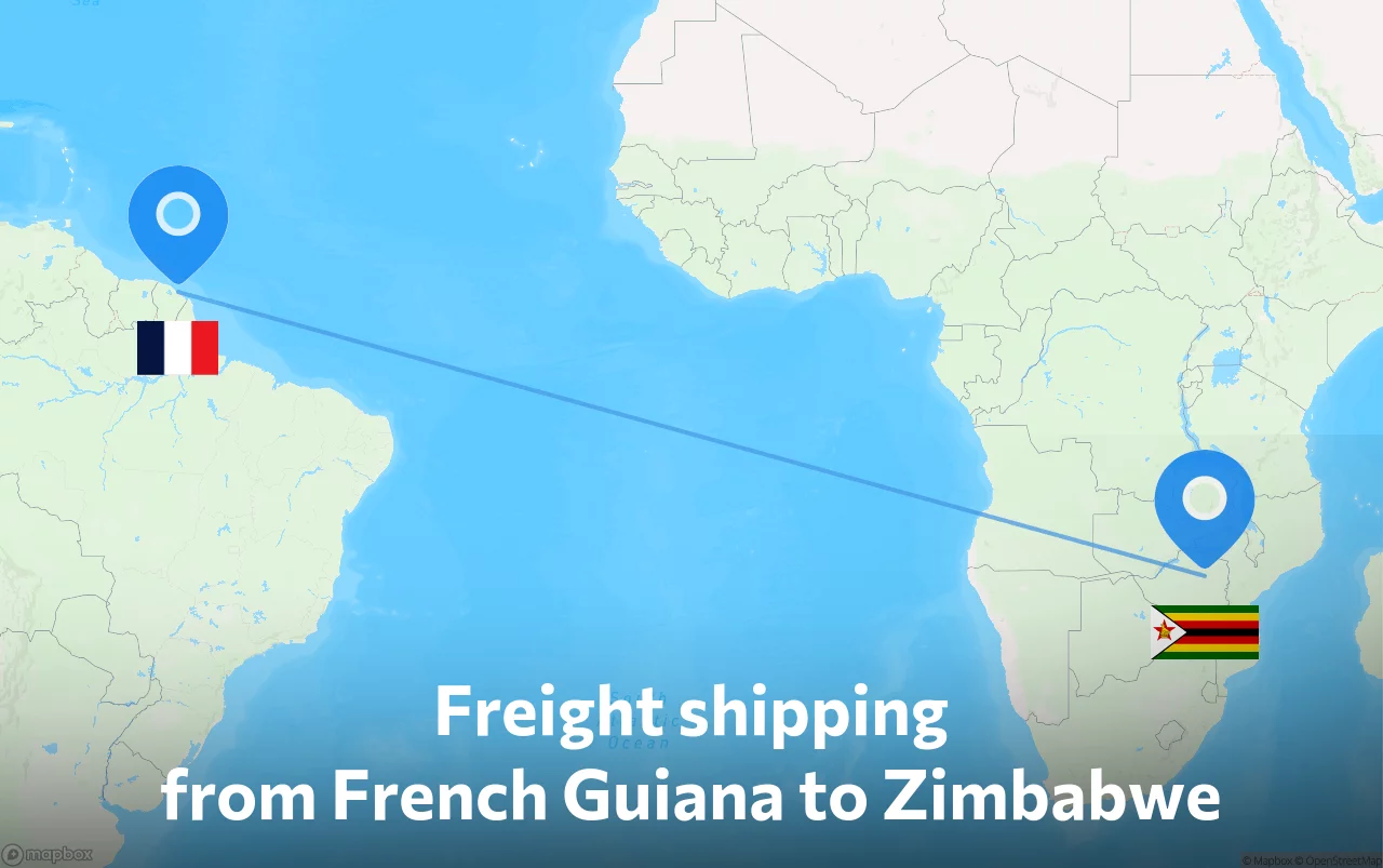 Shipping route from French Guiana to Zimbabwe