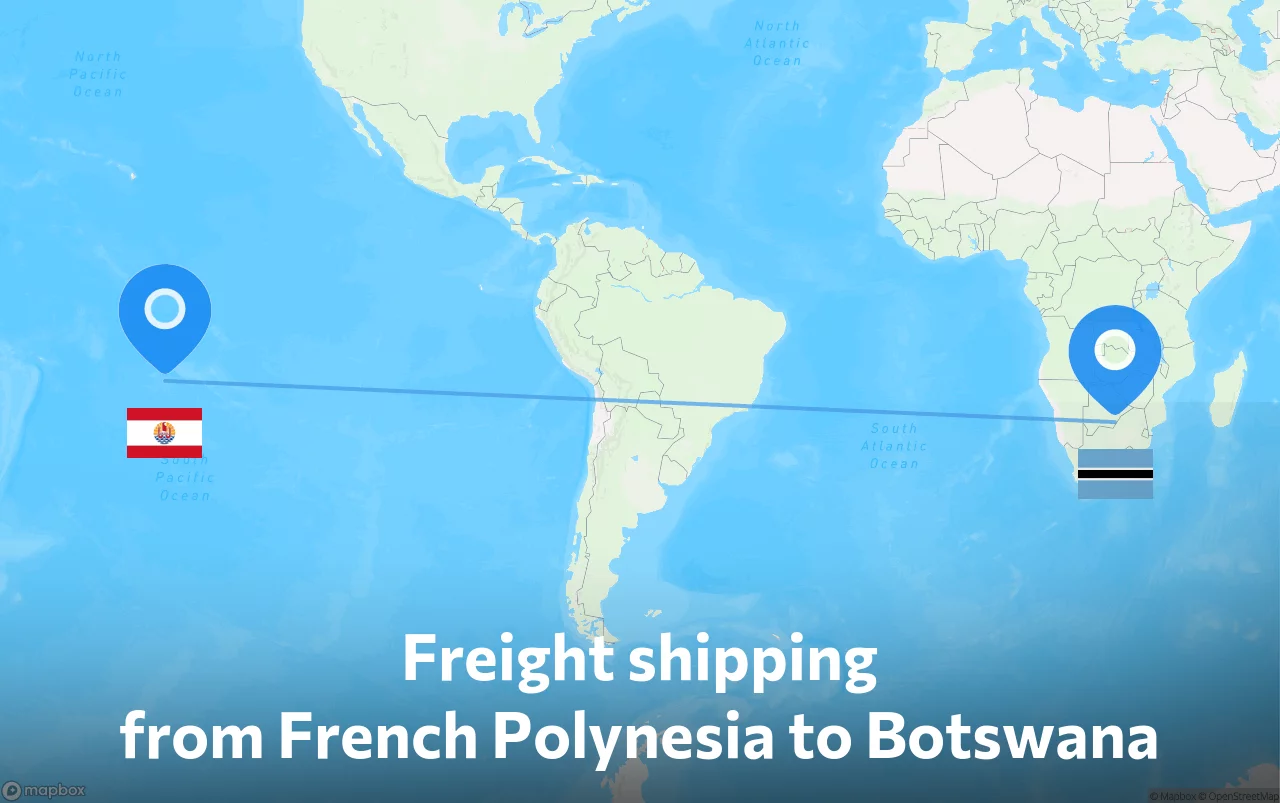 Shipping route from French Polynesia to Botswana