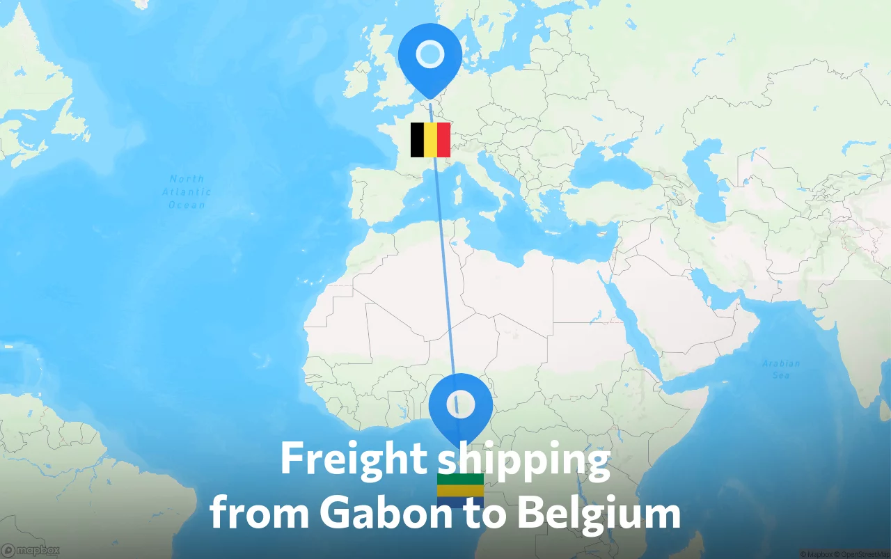 Shipping route from Gabon to Belgium