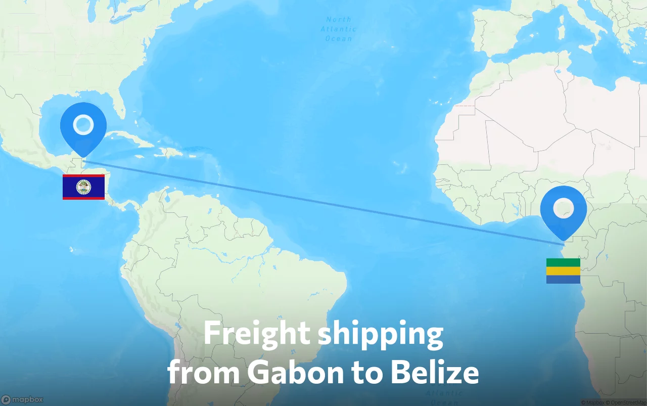 Shipping route from Gabon to Belize