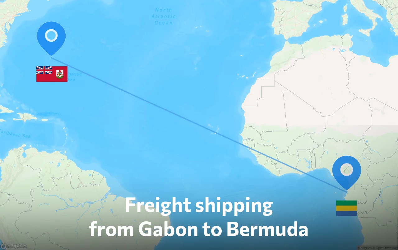 Shipping route from Gabon to Bermuda