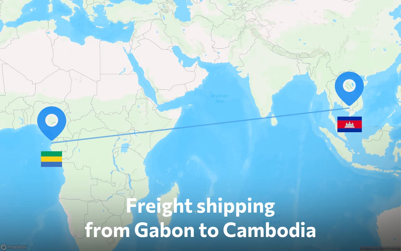 Shipping route from Gabon to Cambodia