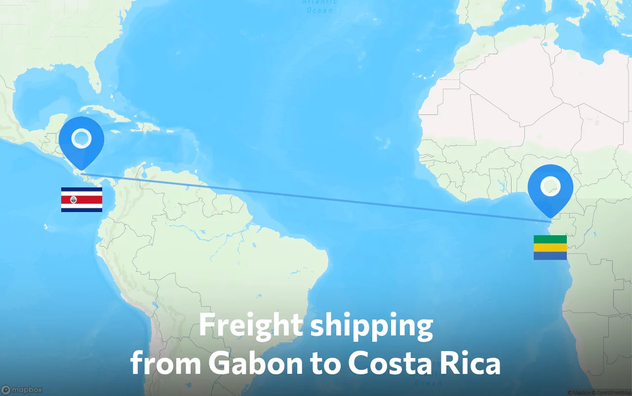Shipping route from Gabon to Costa Rica