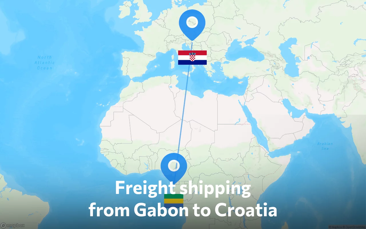 Shipping route from Gabon to Croatia
