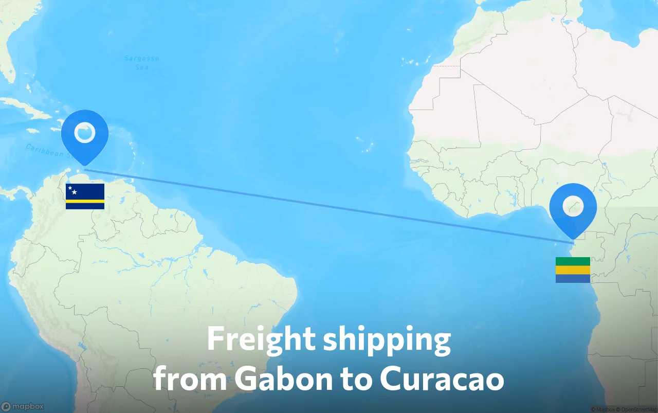 Shipping route from Gabon to Curacao