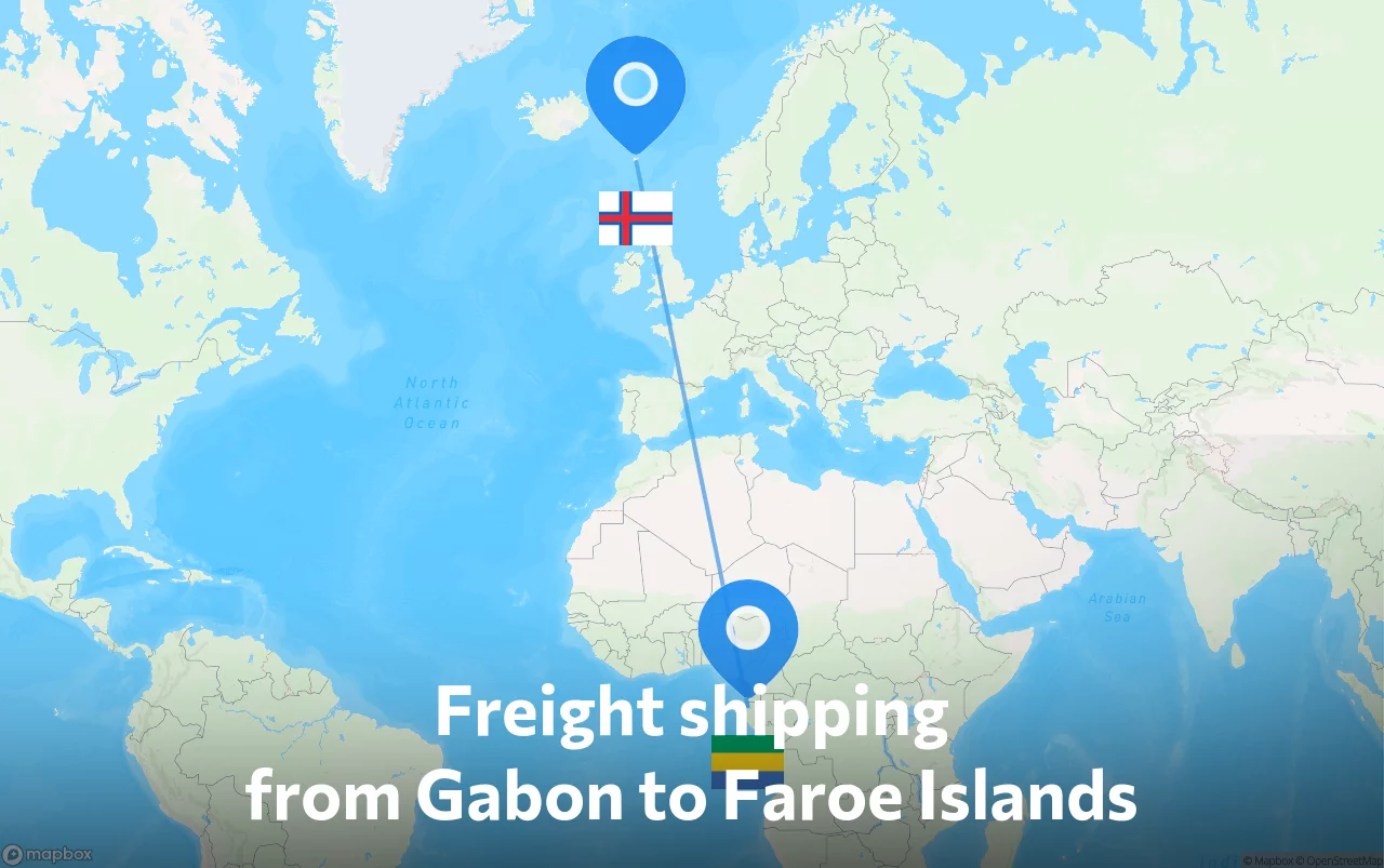 Shipping route from Gabon to Faroe Islands