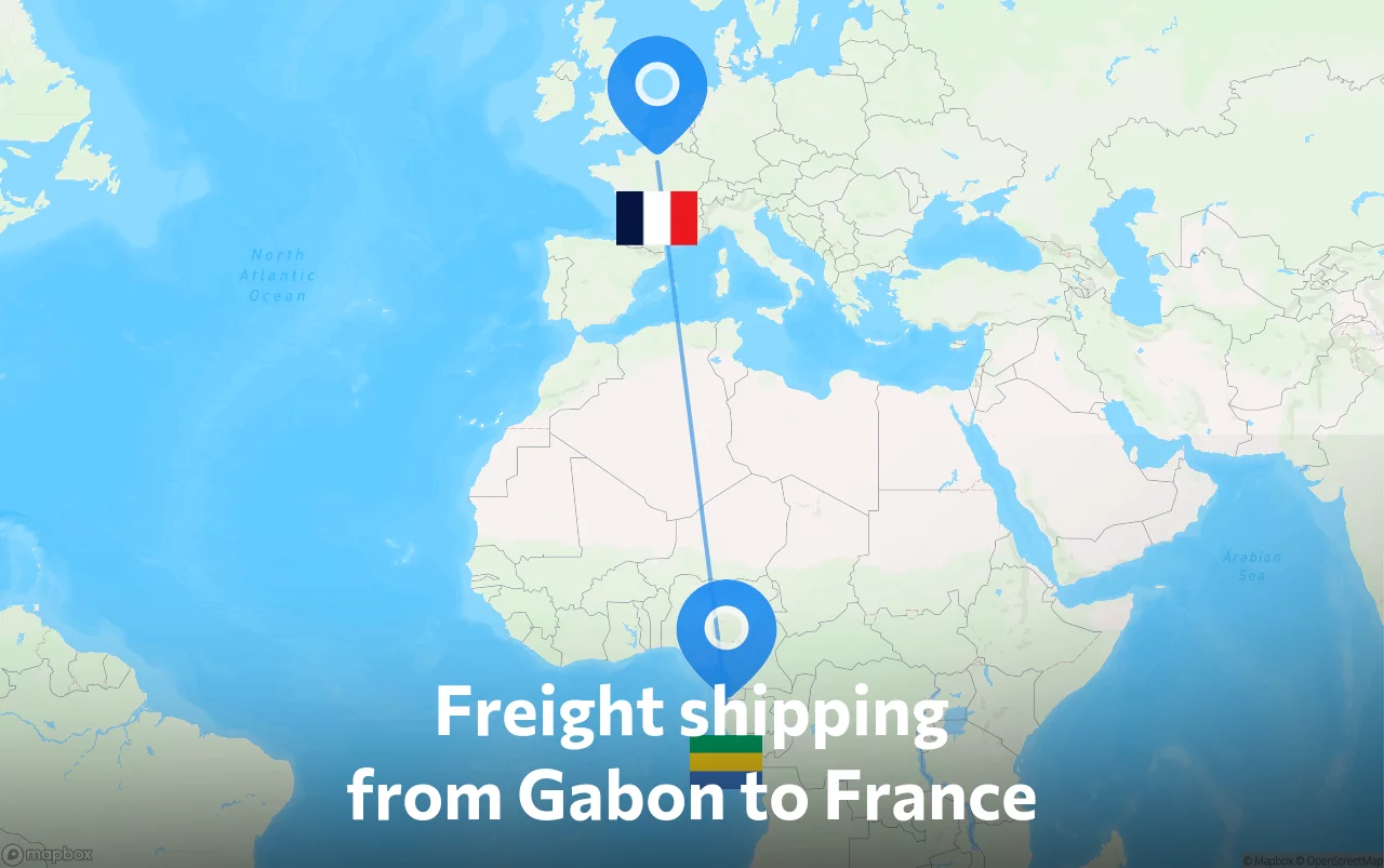 Shipping route from Gabon to France