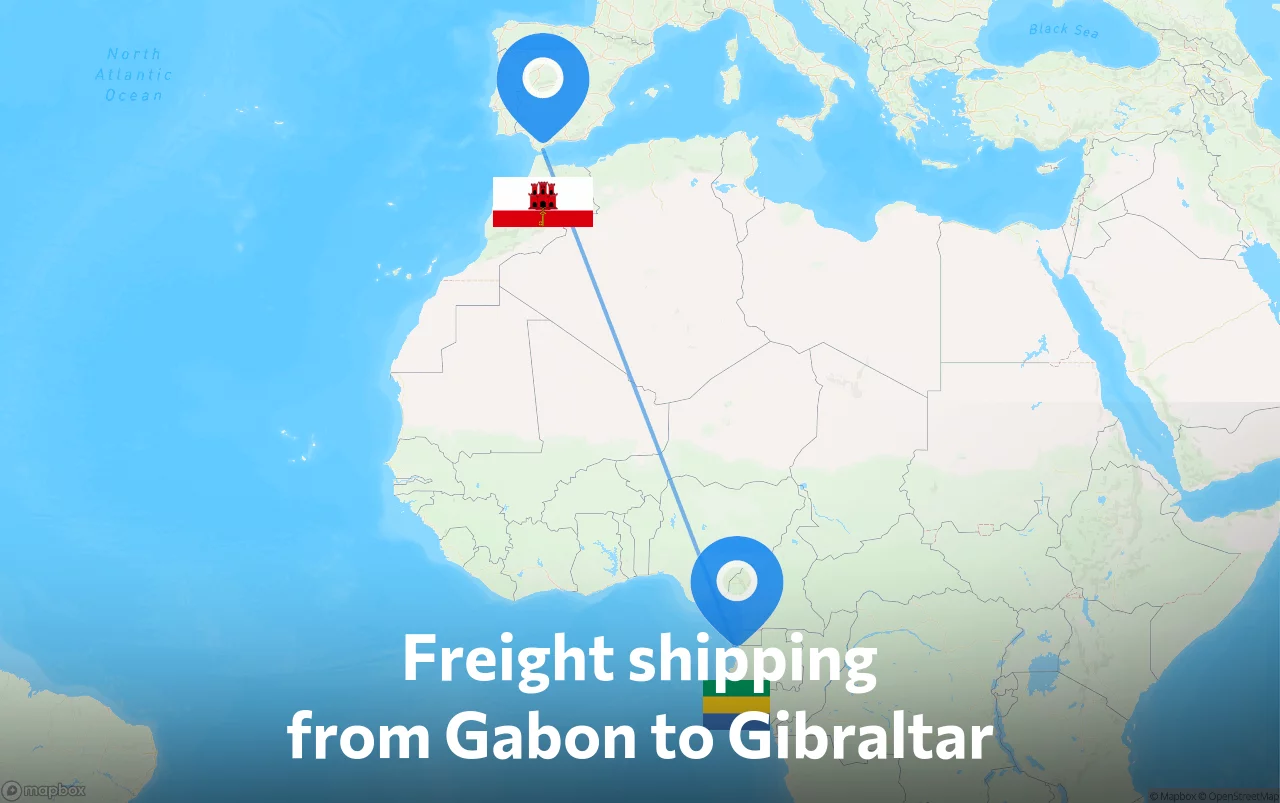 Shipping route from Gabon to Gibraltar