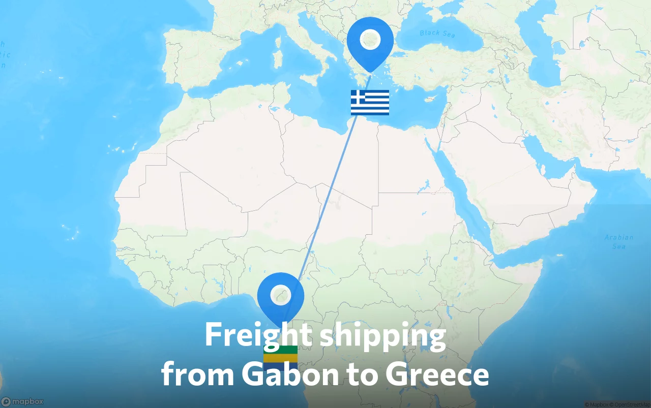 Shipping route from Gabon to Greece