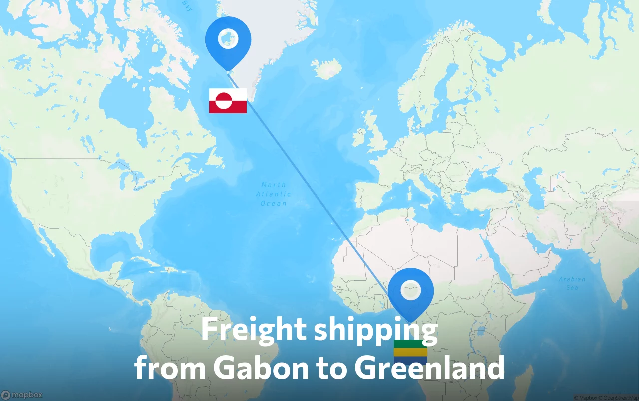 Shipping route from Gabon to Greenland