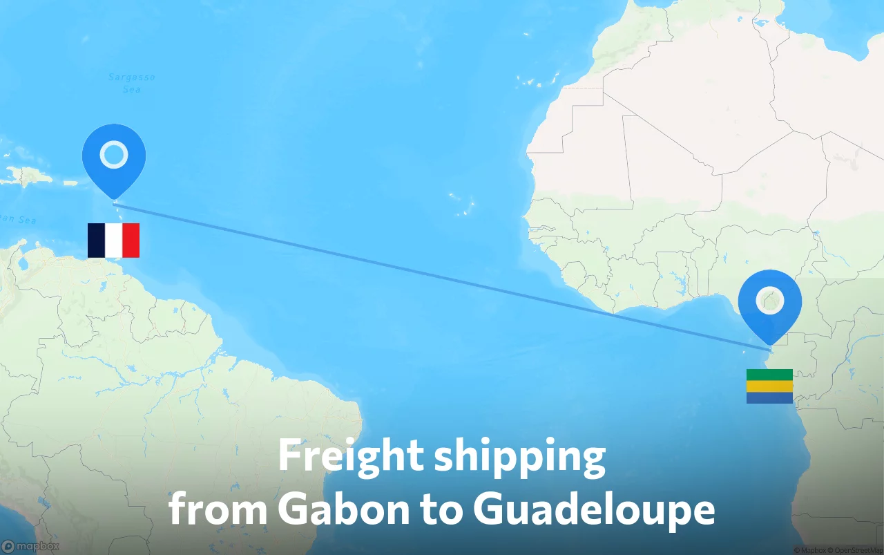 Shipping route from Gabon to Guadeloupe