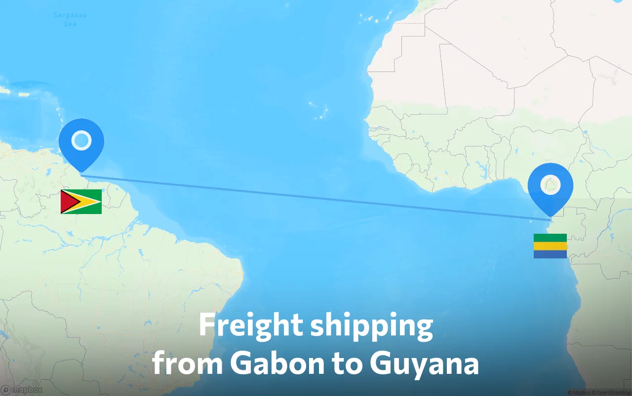 Shipping route from Gabon to Guyana