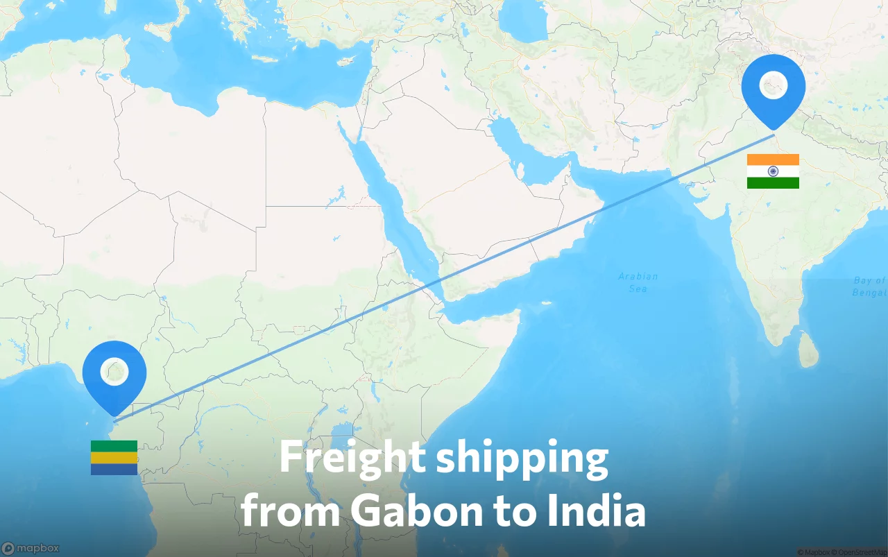 Shipping route from Gabon to India