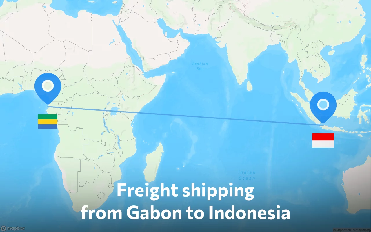 Shipping route from Gabon to Indonesia