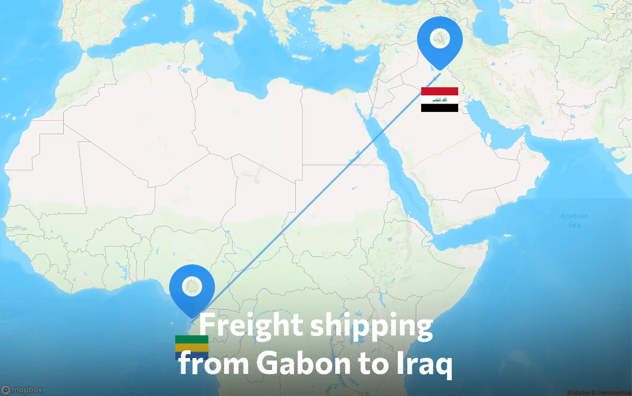 Shipping route from Gabon to Iraq