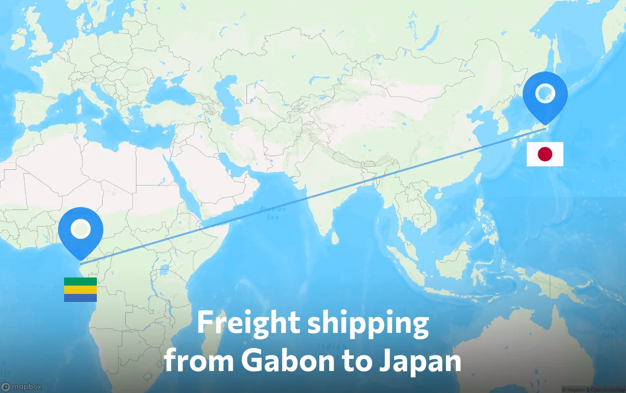 Shipping route from Gabon to Japan