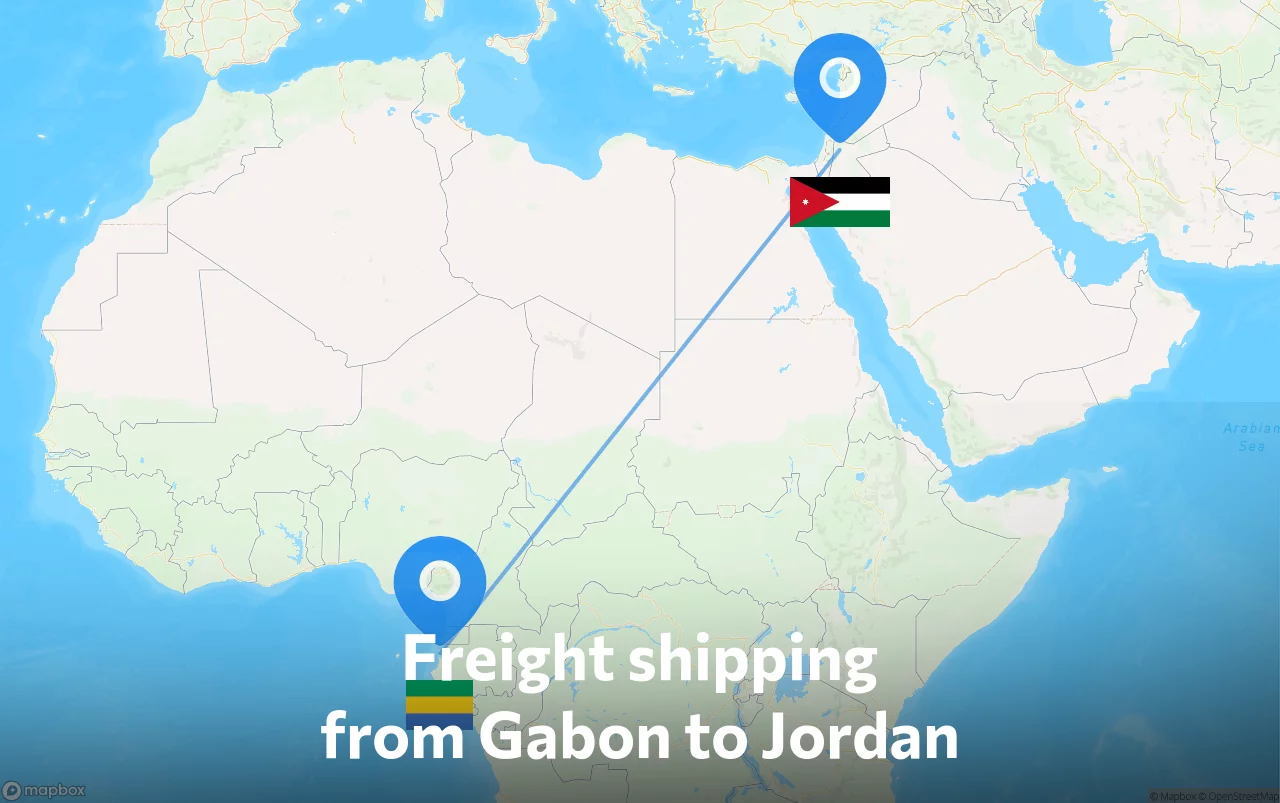 Shipping route from Gabon to Jordan