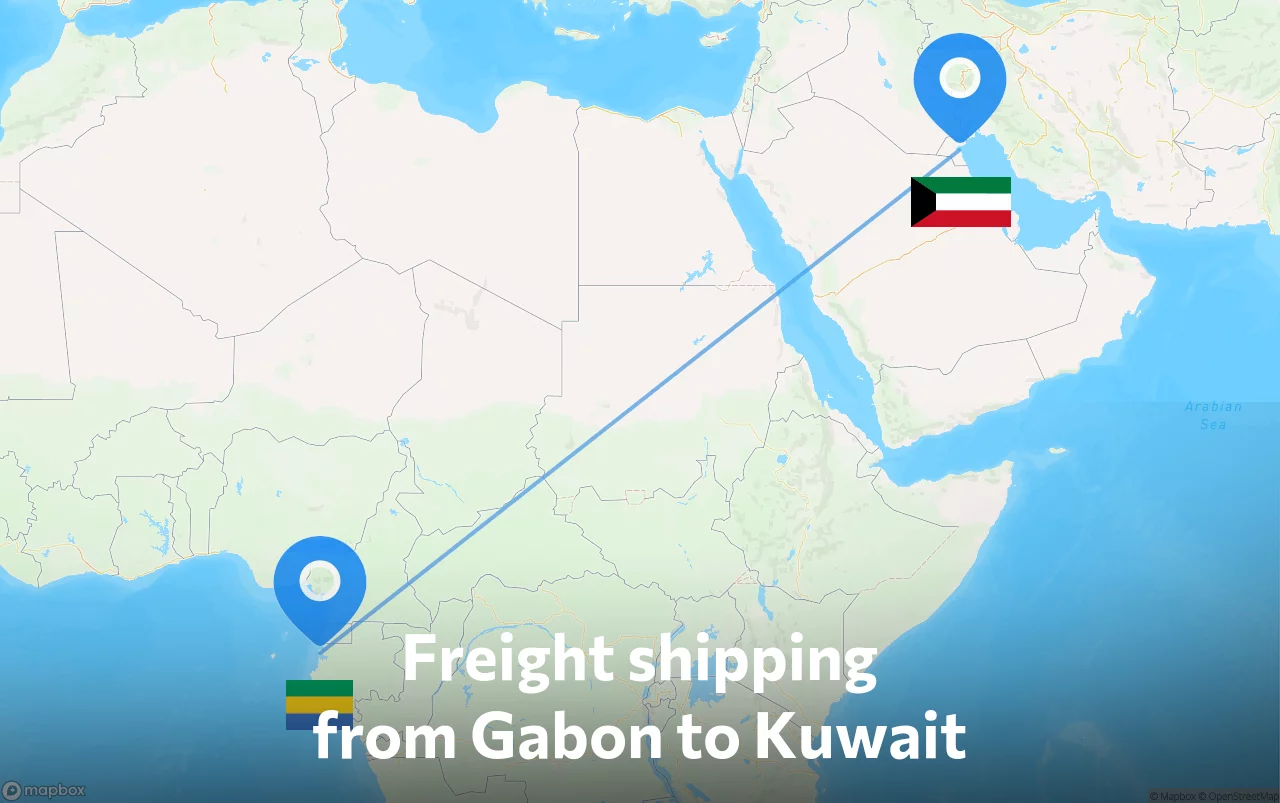 Shipping route from Gabon to Kuwait