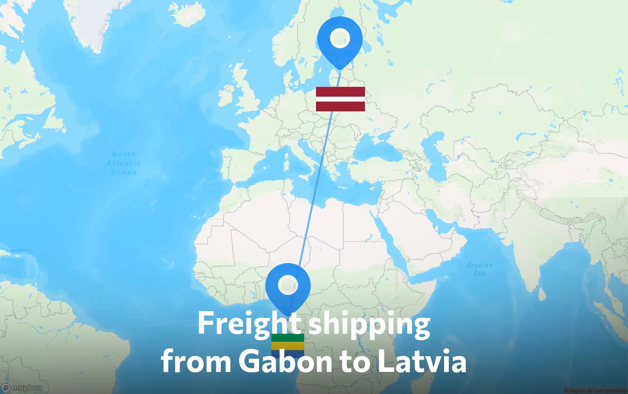 Shipping route from Gabon to Latvia