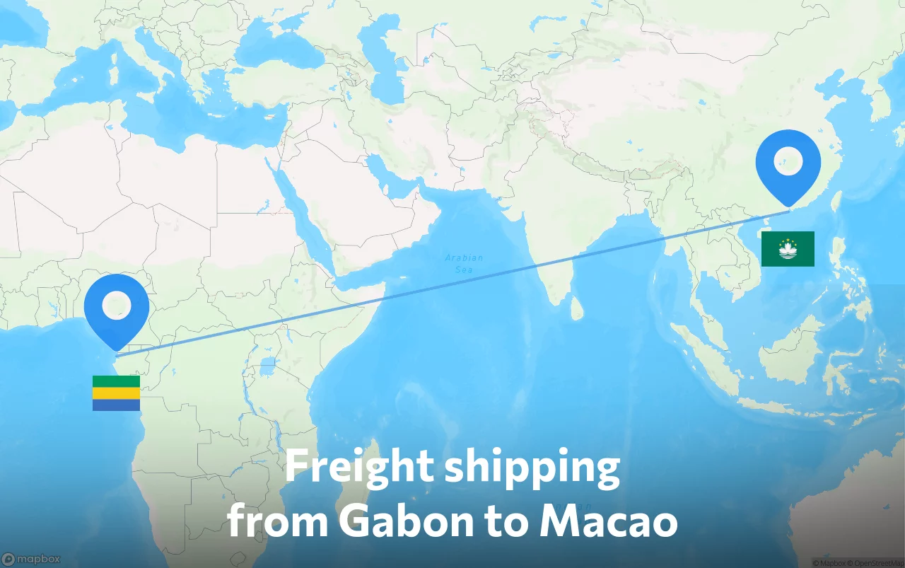Shipping route from Gabon to Macao