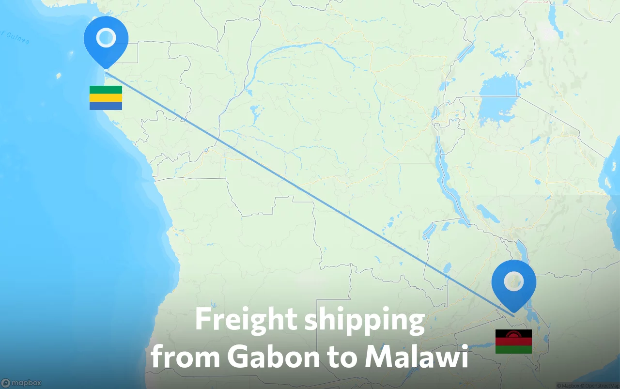Shipping route from Gabon to Malawi