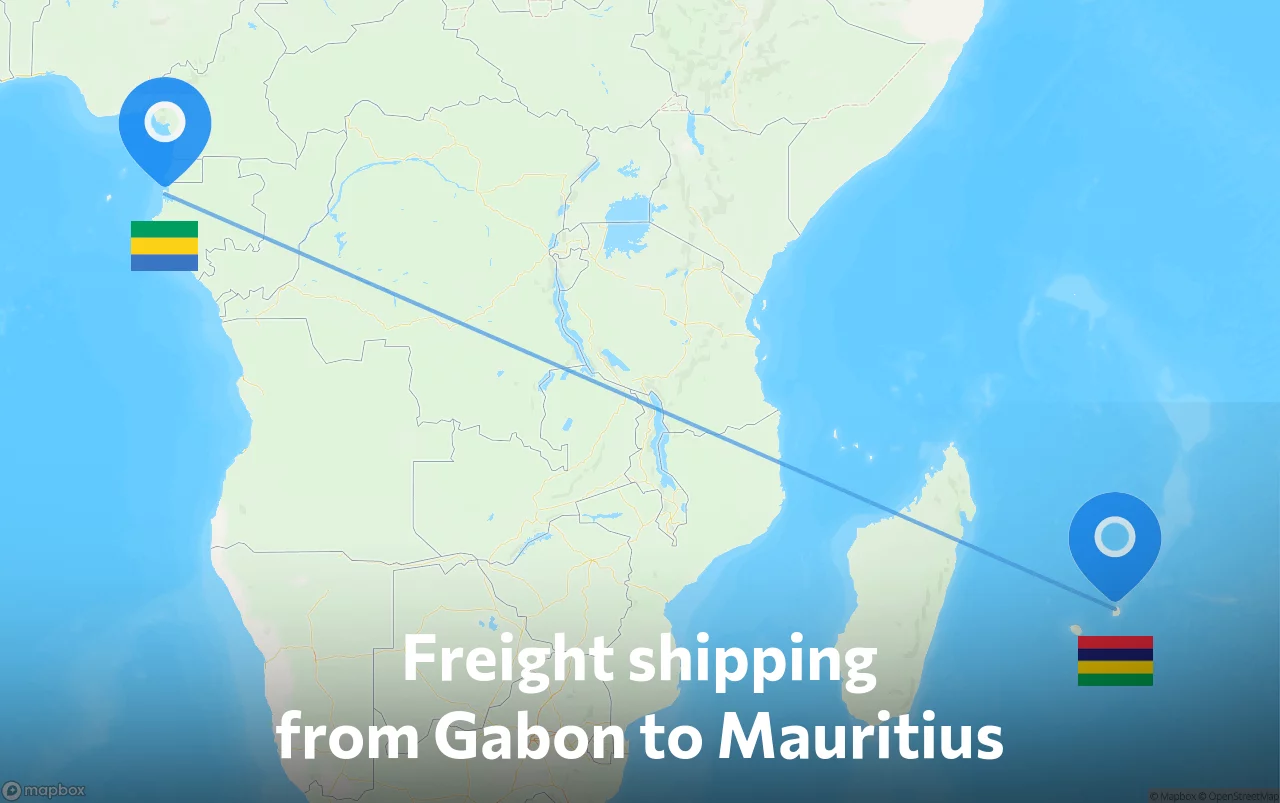 Shipping route from Gabon to Mauritius