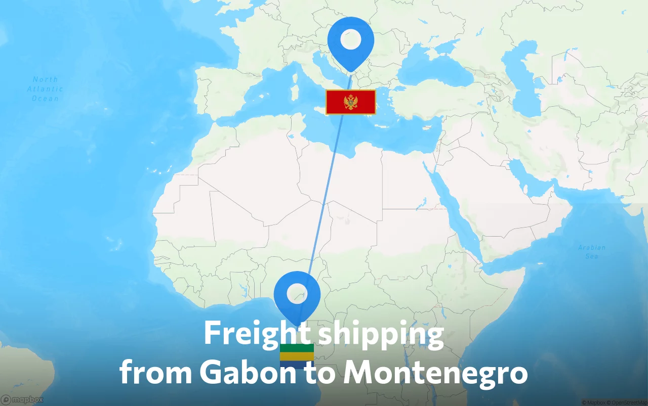 Shipping route from Gabon to Montenegro
