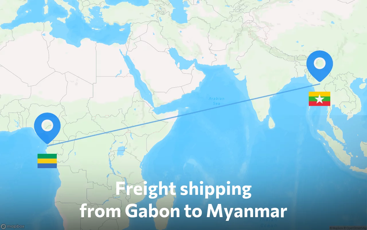Shipping route from Gabon to Myanmar
