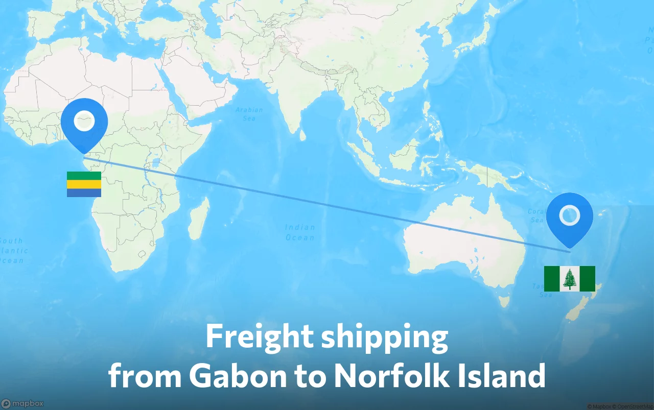 Shipping route from Gabon to Norfolk Island