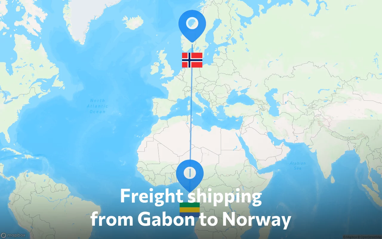Shipping route from Gabon to Norway