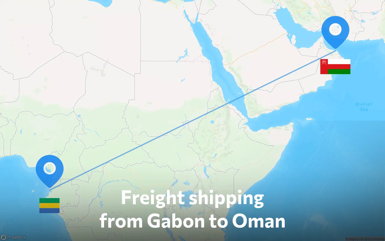 Shipping route from Gabon to Oman