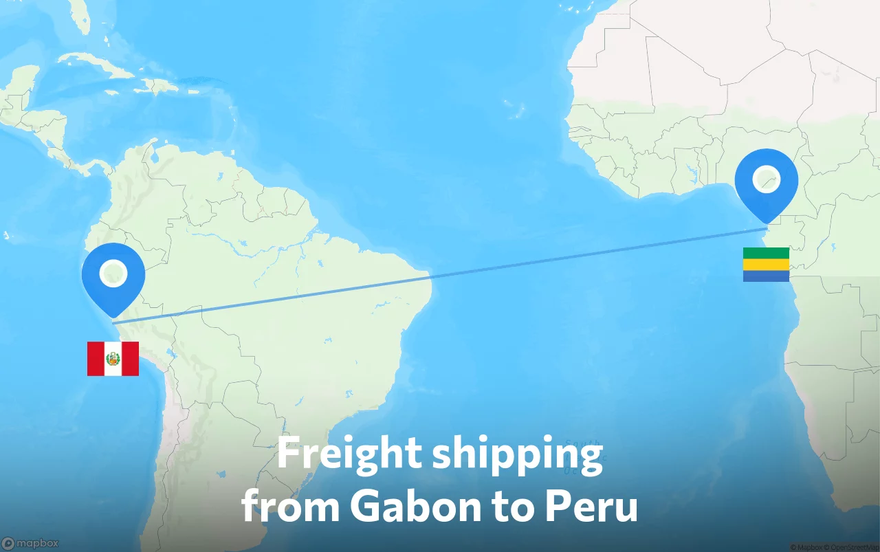 Shipping route from Gabon to Peru
