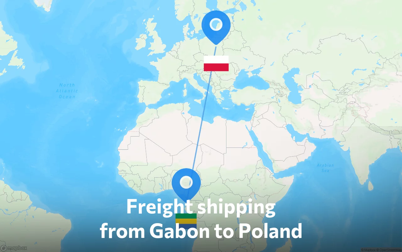 Shipping route from Gabon to Poland